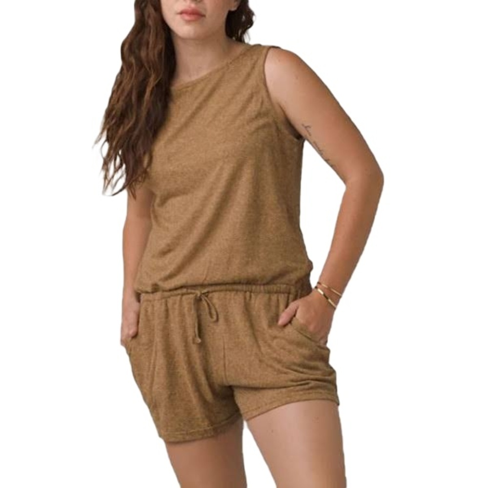 prAna Sylvie Romper Butterscotch Striped Brown Tan Sleeveless Romper Size XS